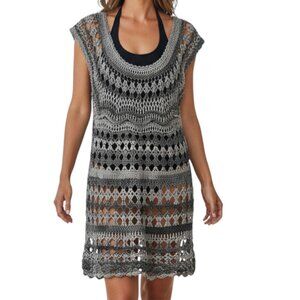 CARTISE Gray White Crochet Dress, Top or Bathing Suit Cover Up - Size Large